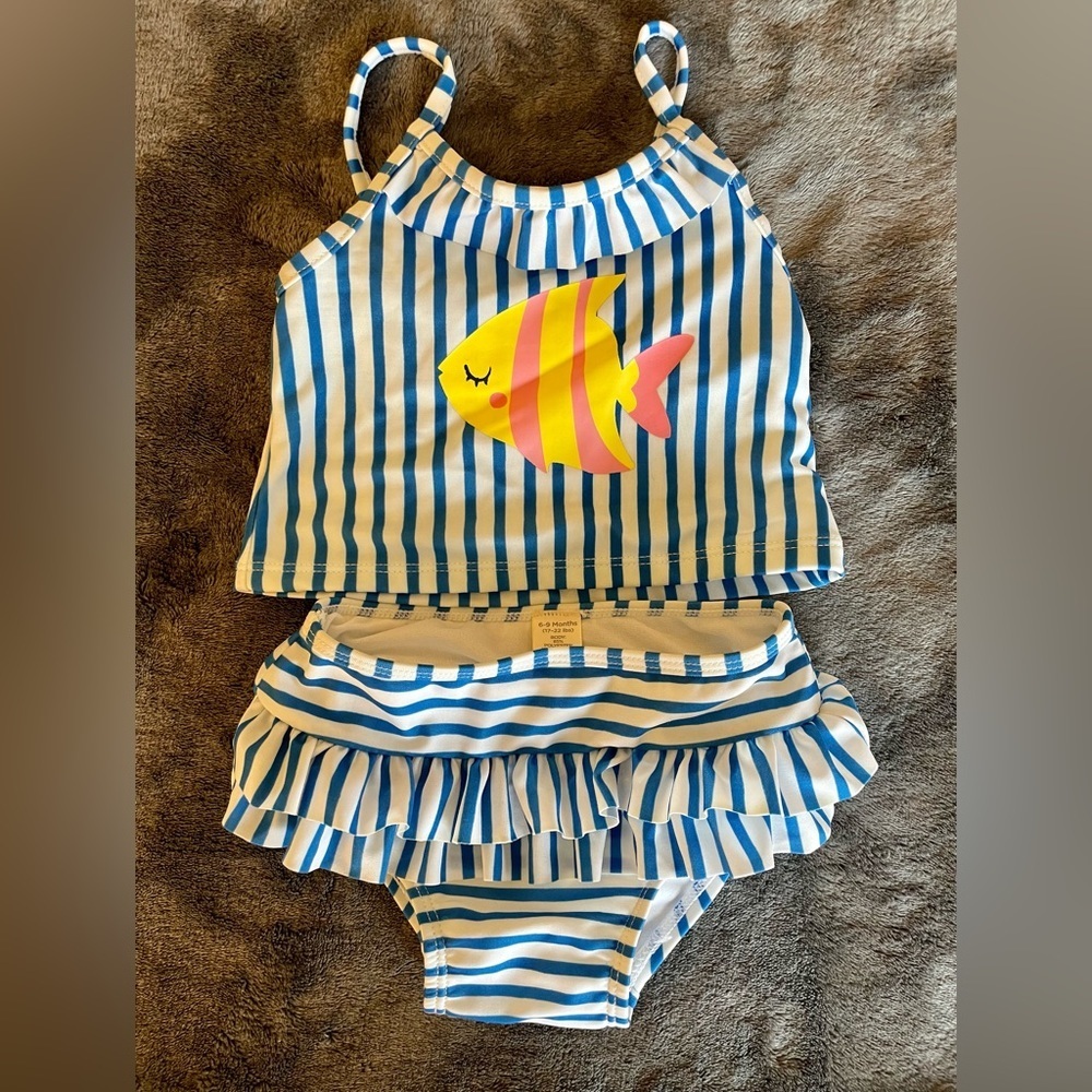 Fishie stripped and ruffled swimsuit size 6-9M